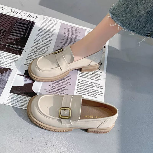 Round Toe Retro Shallow Mouth Metal Chain Oxford Loafers